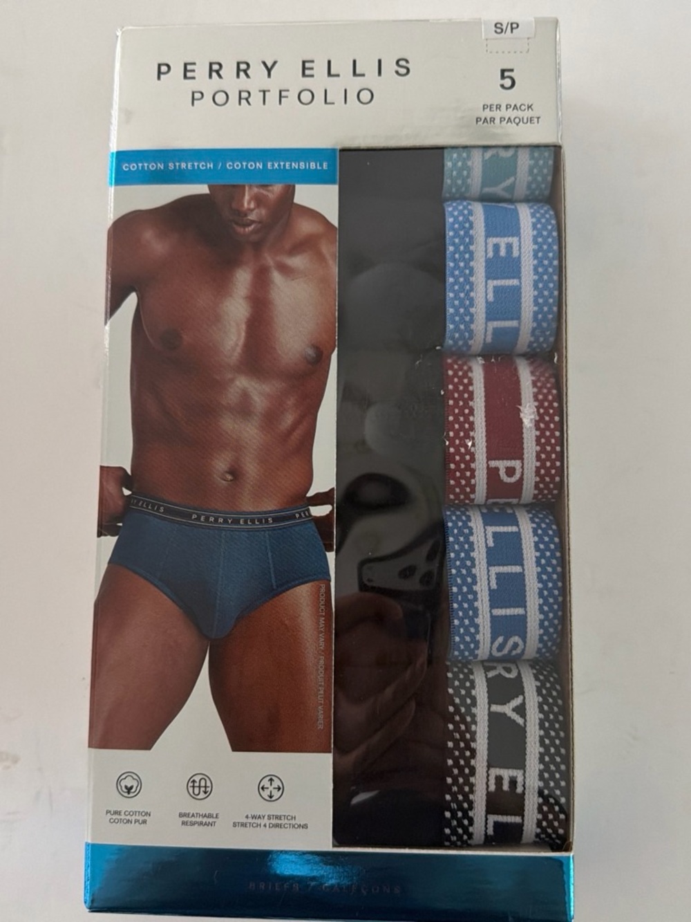 Perry Ellis 5-Pack Briefs in Light Blue, Red, Gray